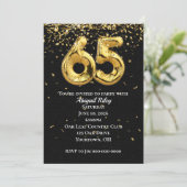 Gold Foil Balloons 65th Birthday Party Invitation Kaart (Staand voorkant)