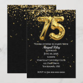Gold Foil Balloons 75th Birthday Party Invitation Kaart (Voorkant / Achterkant)