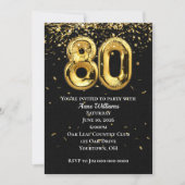 Gold Foil Balloons 80th Birthday Party Invitation Kaart (Voorkant)