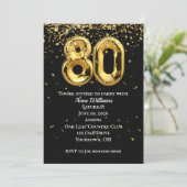 Gold Foil Balloons 80th Birthday Party Invitation Kaart (Staand voorkant)