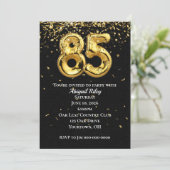 Gold Foil Balloons 85th Birthday Party Invitation Kaart (Staand voorkant)