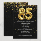Gold Foil Balloons 85th Birthday Party Invitation Kaart (Voorkant / Achterkant)