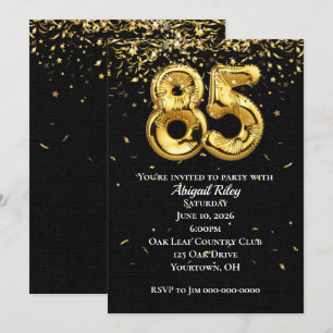 Gold Foil Balloons 85th Birthday Party Invitation Kaart