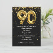 Gold Foil Balloons 90th Birthday Party Invitation Kaart (Staand voorkant)
