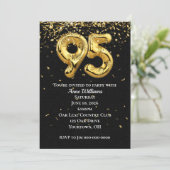 Gold Foil Balloons 95th Birthday Party Invitation Kaart (Staand voorkant)