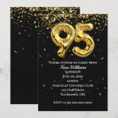 Gold Foil Balloons 95th Birthday Party Invitation Kaart (Voorkant / Achterkant)