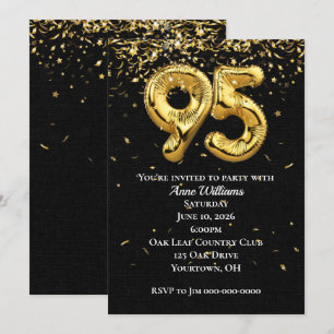 Gold Foil Balloons 95th Birthday Party Invitation Kaart