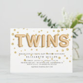 Gold Foil Balloons TWINS Baby shower Invitation Kaart (Staand voorkant)