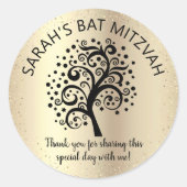 Gold Foil Bat Mitzvah Black Tree of Life Script Ronde Sticker (Voorkant)
