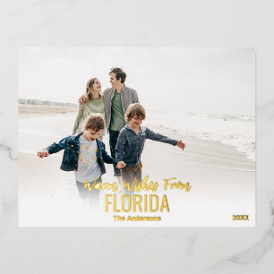 Gold Foil Beach-fotokerstkaart   Uw staat Folie Feestdagen Briefkaart