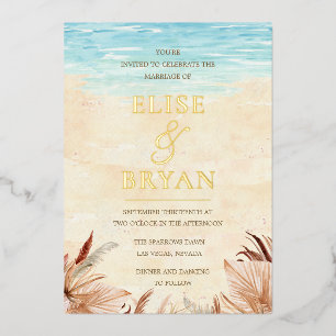 Gold Foil Beachy Boho Bohemian Beach Wedding Folie Uitnodiging