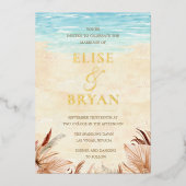 Gold Foil Beachy Boho Bohemian Beach Wedding Folie Uitnodiging (Voorkant)