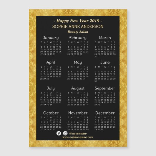 Gold Foil Beauty Salon Mini Kalender 2019 (Voorkant)
