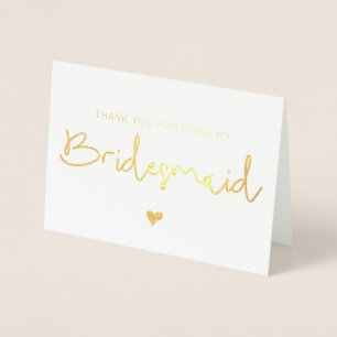 Gold Foil Bedankt dat je mijn bruidsmeisje hart be Folie Kaarten