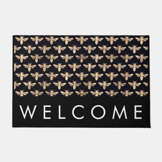 Gold Foil Bee Print Welcome Mat (Voorkant)