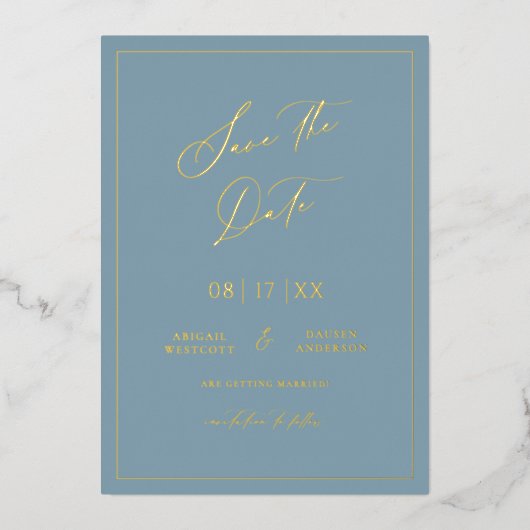 Gold Foil Bewaar de datum Modern Invitation Kaart (Voorkant)