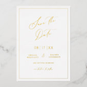 Gold Foil Bewaar de datum Modern Invitation Kaart (Voorkant)