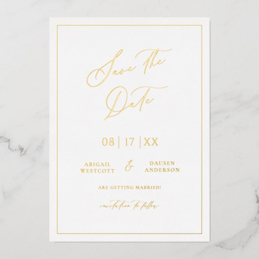 Gold Foil Bewaar de datum Modern Invitation Kaart (Voorkant)