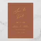Gold Foil Bewaar de datum Modern Invitation Kaart (Voorkant)