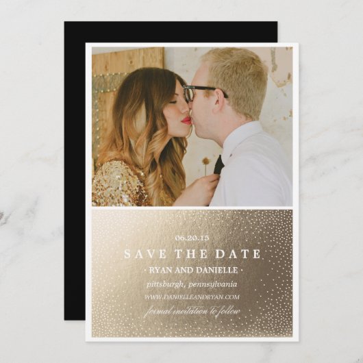 GOLD FOIL BEWAREN DE DATUM sparen de Mededeling va Save The Date (Voorkant / Achterkant)
