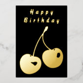 Gold Foil Birthday Kaart met Red en Golden Cherry (Voorkant)