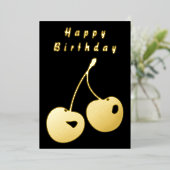 Gold Foil Birthday Kaart met Red en Golden Cherry (Staand Voorkant)