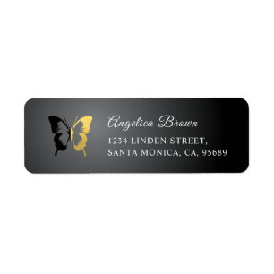 Gold Foil & Black Butterfly Return Address Label