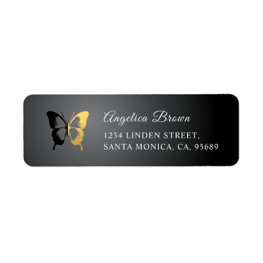 Gold Foil & Black Butterfly Return Address Label (Voorkant)