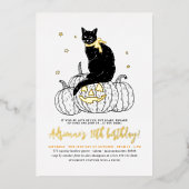 Gold Foil Black Cat Halloween Birthday Party Folie Uitnodiging (Voorkant)