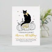 Gold Foil Black Cat Halloween Birthday Party Folie Uitnodiging (Staand Voorkant)