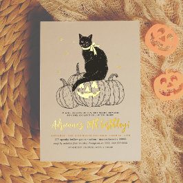 Gold Foil Black Cat Halloween Birthday Party Folie Uitnodiging