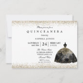 Gold Foil Black Dress Quinceanera-uitnodiging Kaart (Achterkant)