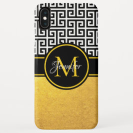 Gold Foil Black en White Greek Key Monogram iPhone 16 Hoesje