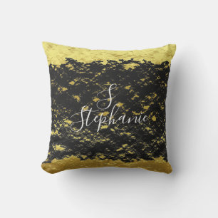 Gold Foil Black Glittery Sparkles Monogram Initiaa Buitenkussen