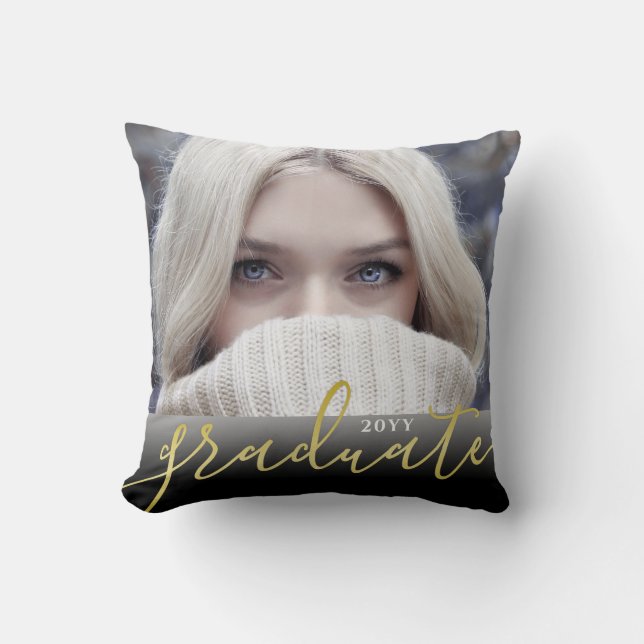 Gold Foil Black Ombre Photo Afstuderen Keepomwille Kussen (Voorkant)