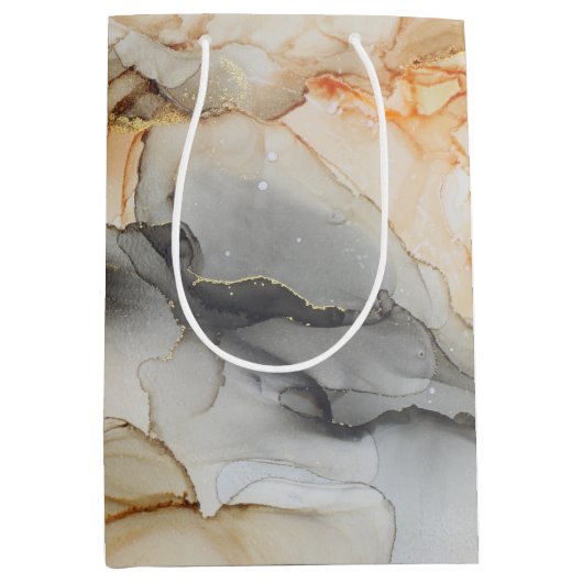 Gold Foil Black Oranje Abstracte marmer Medium Cadeauzakje (Voorkant)