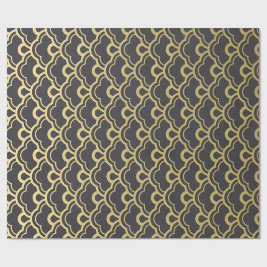 Gold Foil Black Scalloped Shells Pattern Cadeaupapier (Vlak)