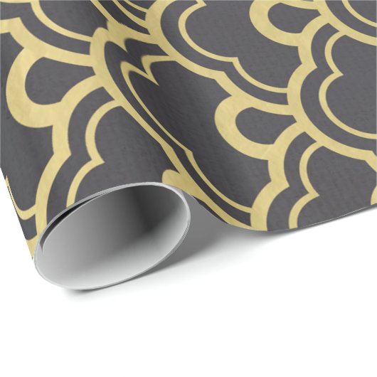 Gold Foil Black Scalloped Shells Pattern Cadeaupapier (Rol Hoek)