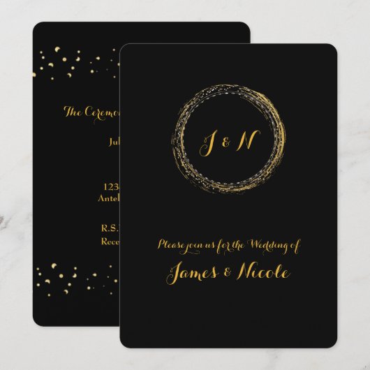 Gold Foil Black Sparkle Glamour Circle Invitaties Kaart (Voorkant / Achterkant)