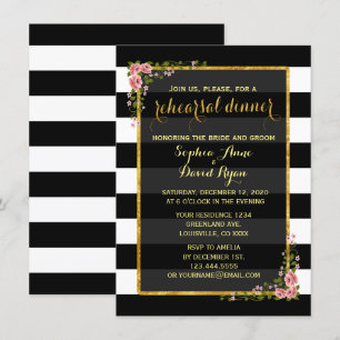 Gold Foil Black Stripes repetitie Diner Uitnodigen Kaart