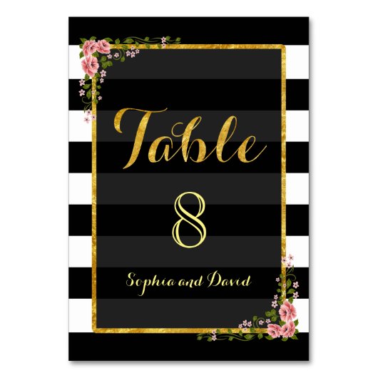 Gold Foil Black Stripes WedBLE-NUMMER Kaart (Voorkant)