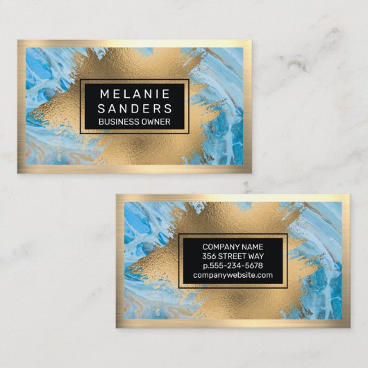 Gold Foil | Blauwe marmer Visitekaartje (Voorkant / Achterkant)