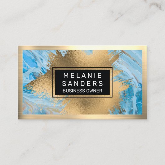 Gold Foil | Blauwe marmer Visitekaartje (Voorkant)