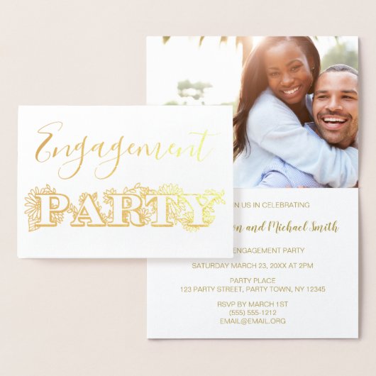 Gold Foil Bloemen Engagement Party Uitnodiging Fot (Display)