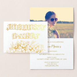 Gold Foil Bloemen Verjaardag Party Uitnodiging Fot