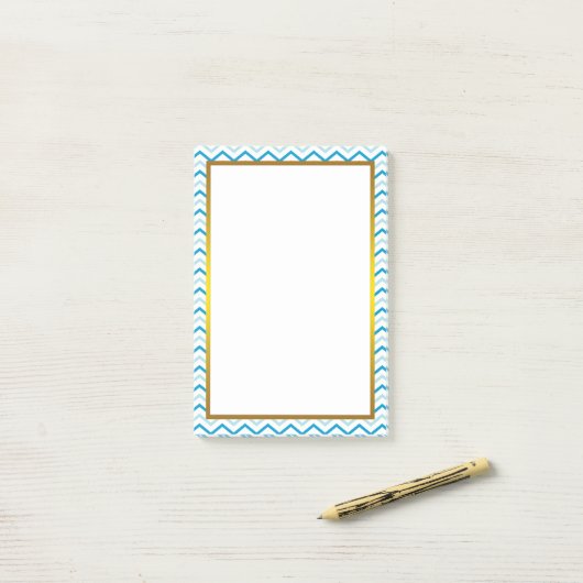 Gold Foil Blue Blauwgroen Chevron Zigzag Pattern Post-it® Notes (Op bureau)