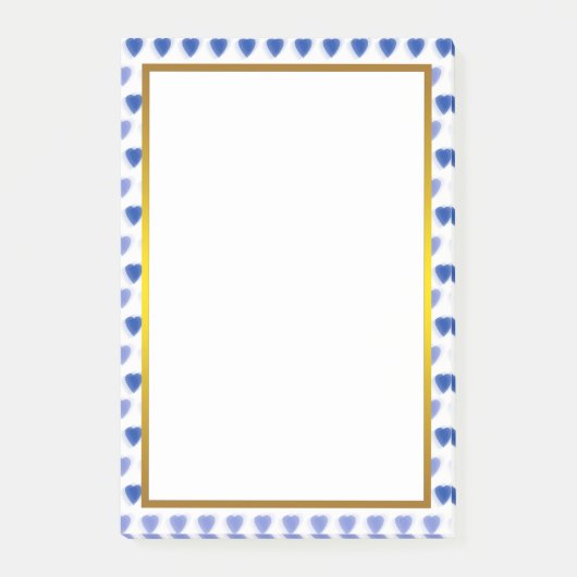 Gold Foil Blue Love Heart Pattern Valentijn Post-it® Notes (Voorkant)