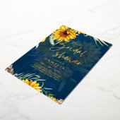 GOLD FOIL Blue Sunflower VRIJGEZELLENFEEST QR Code Folie Uitnodiging (Gedraaid)