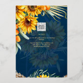 GOLD FOIL Blue Sunflower VRIJGEZELLENFEEST QR Code Folie Uitnodiging (Achterkant)