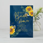 GOLD FOIL Blue Sunflower VRIJGEZELLENFEEST QR Code Folie Uitnodiging (Staand Voorkant)